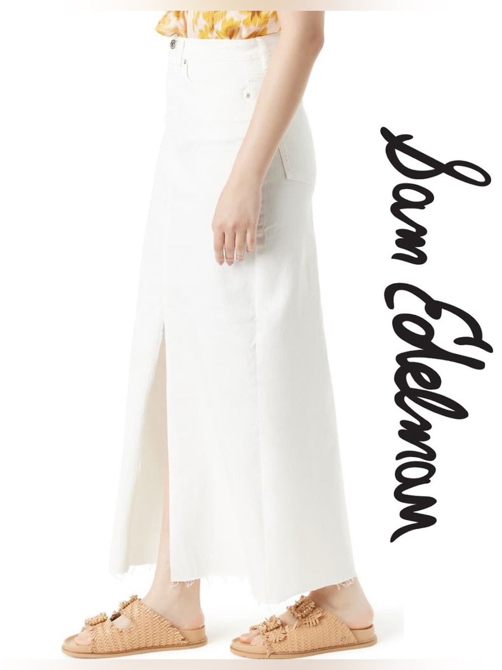 Sam Edelman White Denim Maxi Skirt Front Vent NWT $89